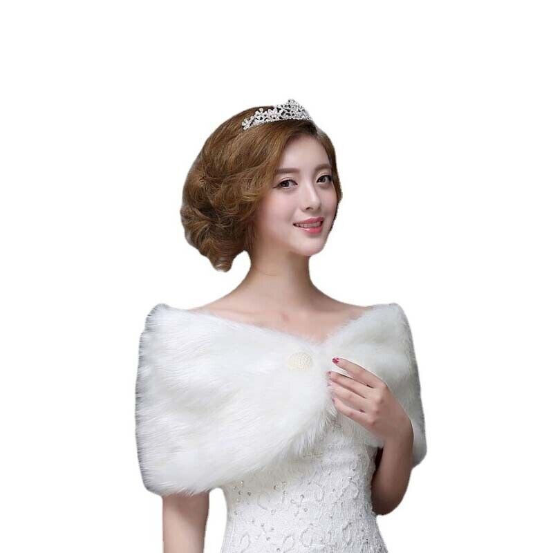 FAUX FUR BRIDAL WEDDING CAPE SHAWLBRIDESMAID STOLE WRAP SHRUG CAPELET BOLERO