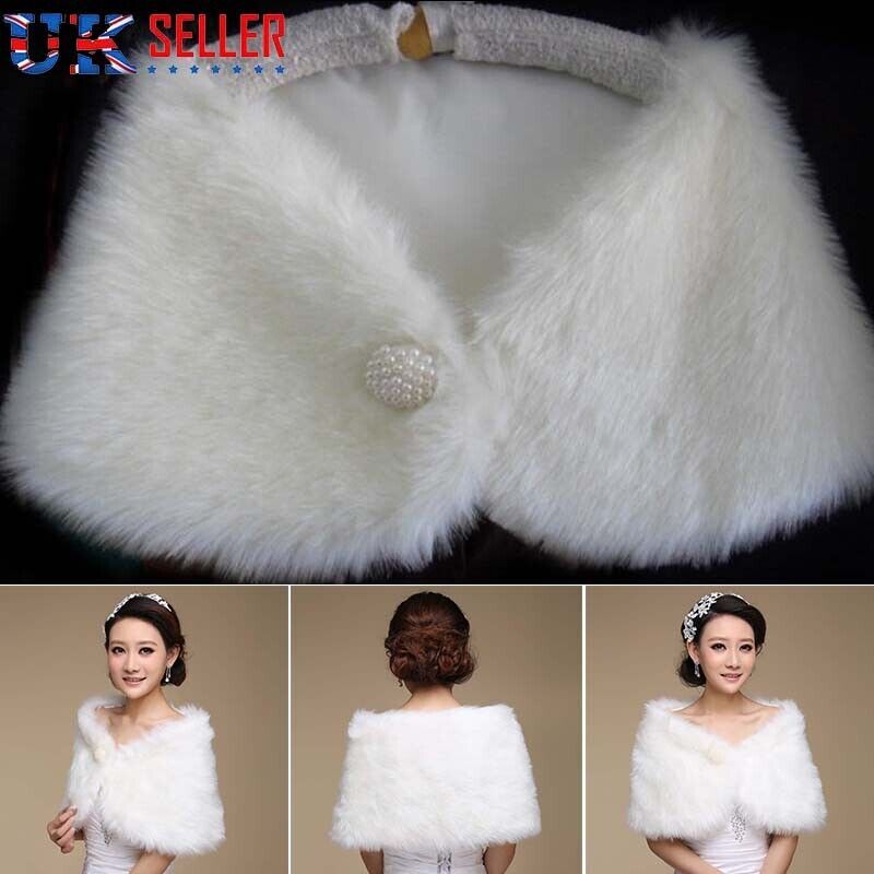 FAUX FUR BRIDAL WEDDING CAPE SHAWLBRIDESMAID STOLE WRAP SHRUG CAPELET BOLERO