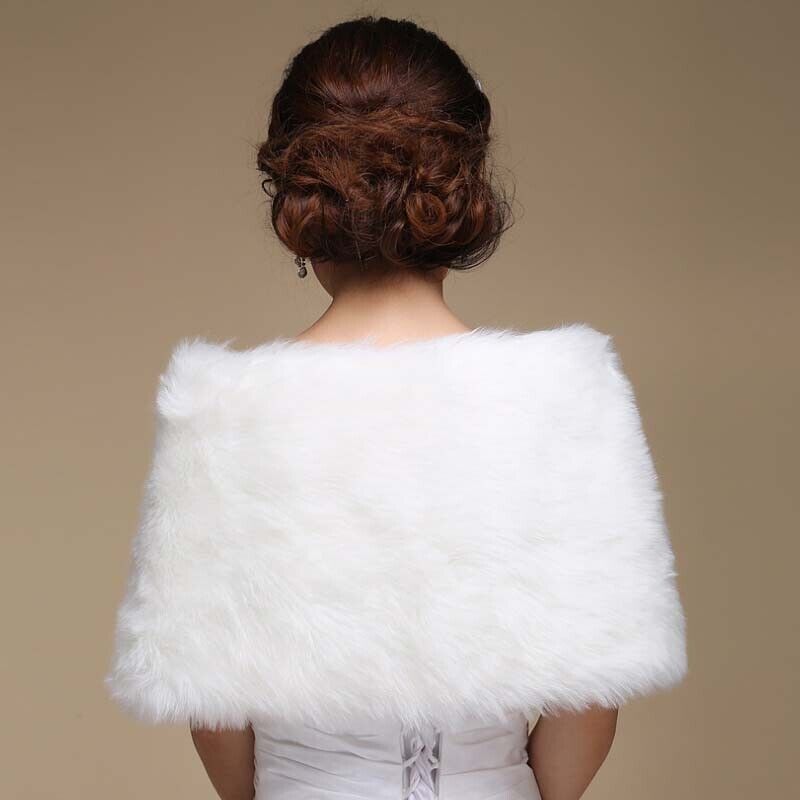 FAUX FUR BRIDAL WEDDING CAPE SHAWLBRIDESMAID STOLE WRAP SHRUG CAPELET BOLERO