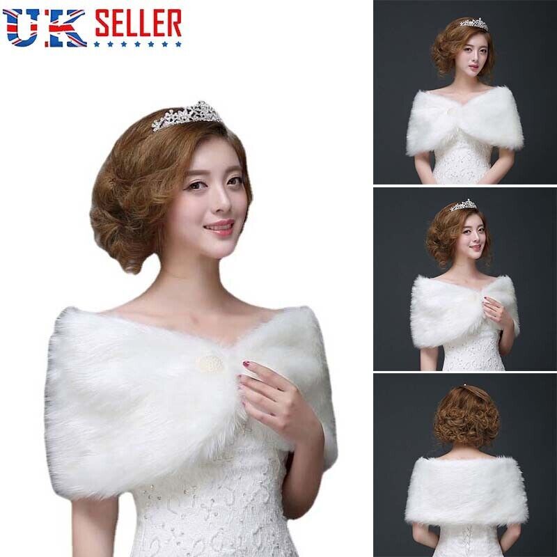 FAUX FUR BRIDAL WEDDING CAPE SHAWLBRIDESMAID STOLE WRAP SHRUG CAPELET BOLERO